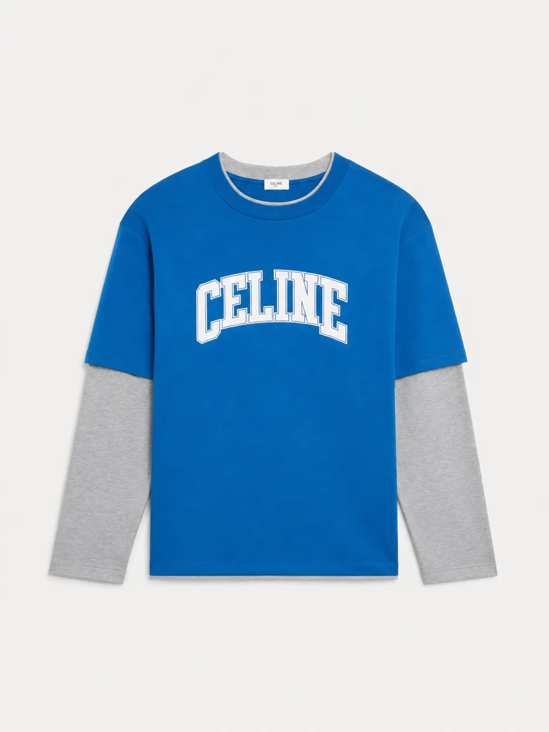 Blue-grey Patchwork Mock Two-Piece T-shirt