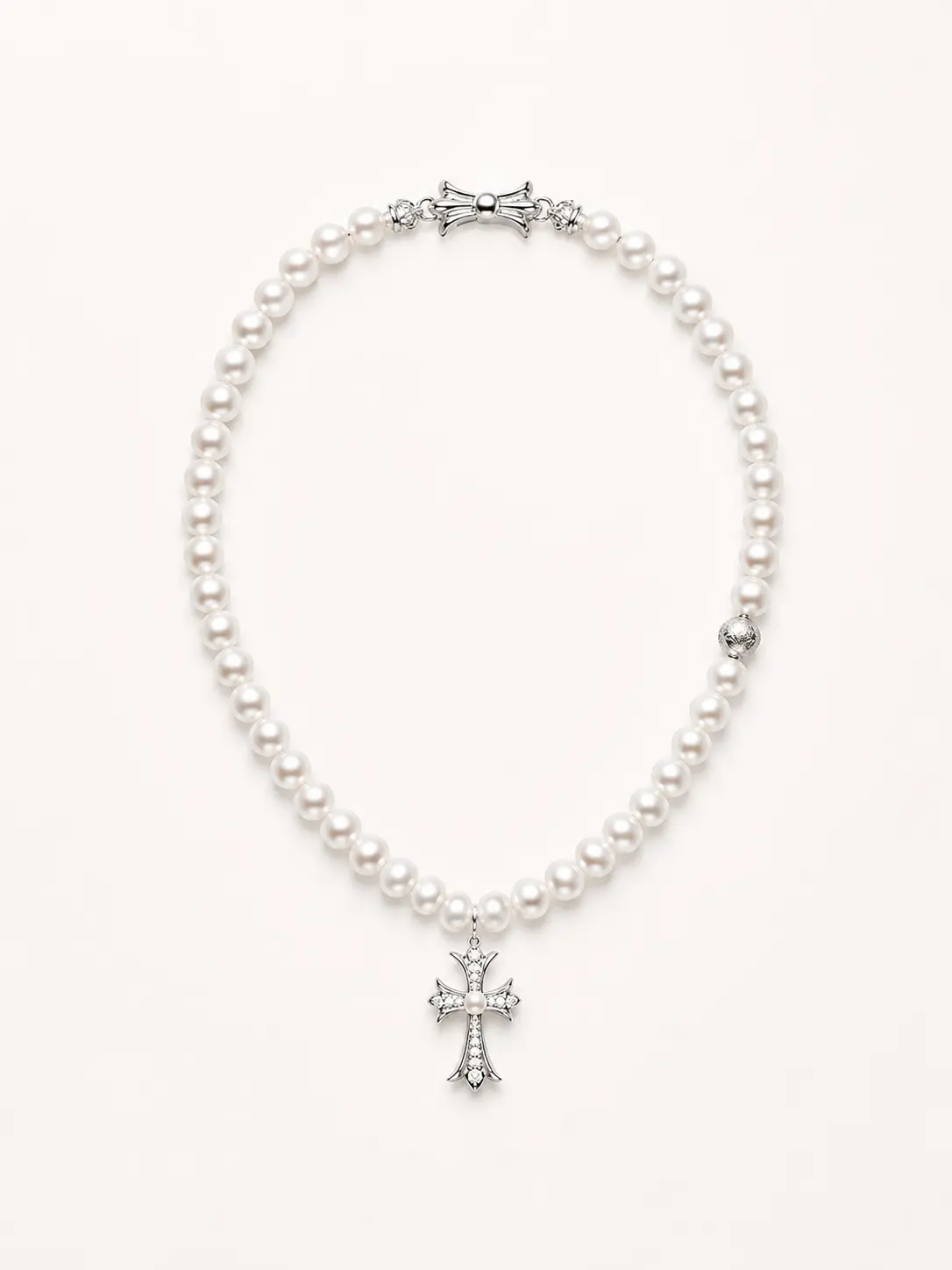 CHROME HEARTS × MIKIMOTO Pearl Cross Necklace