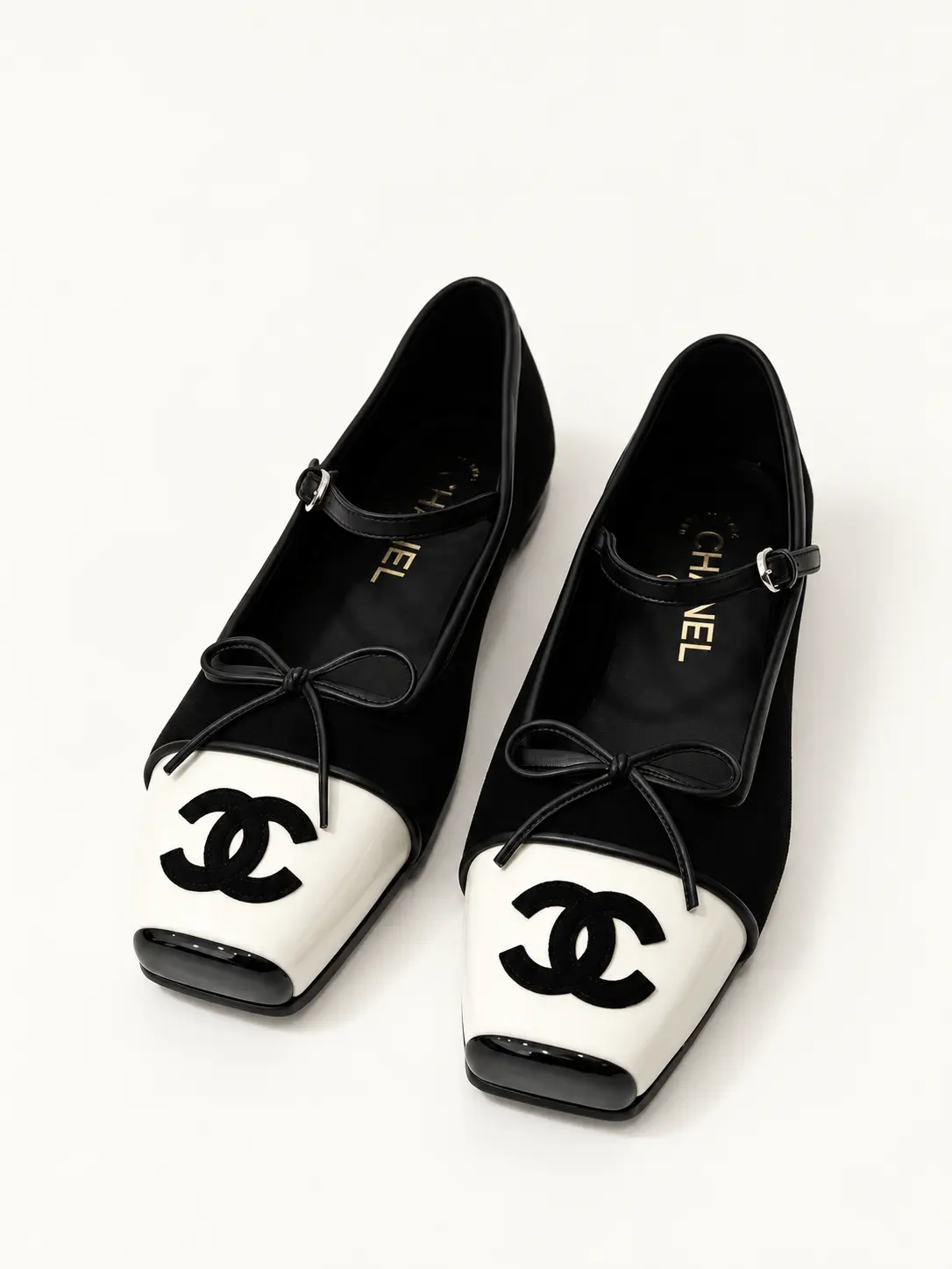 Two-Tone Bow Mary Jane Flats