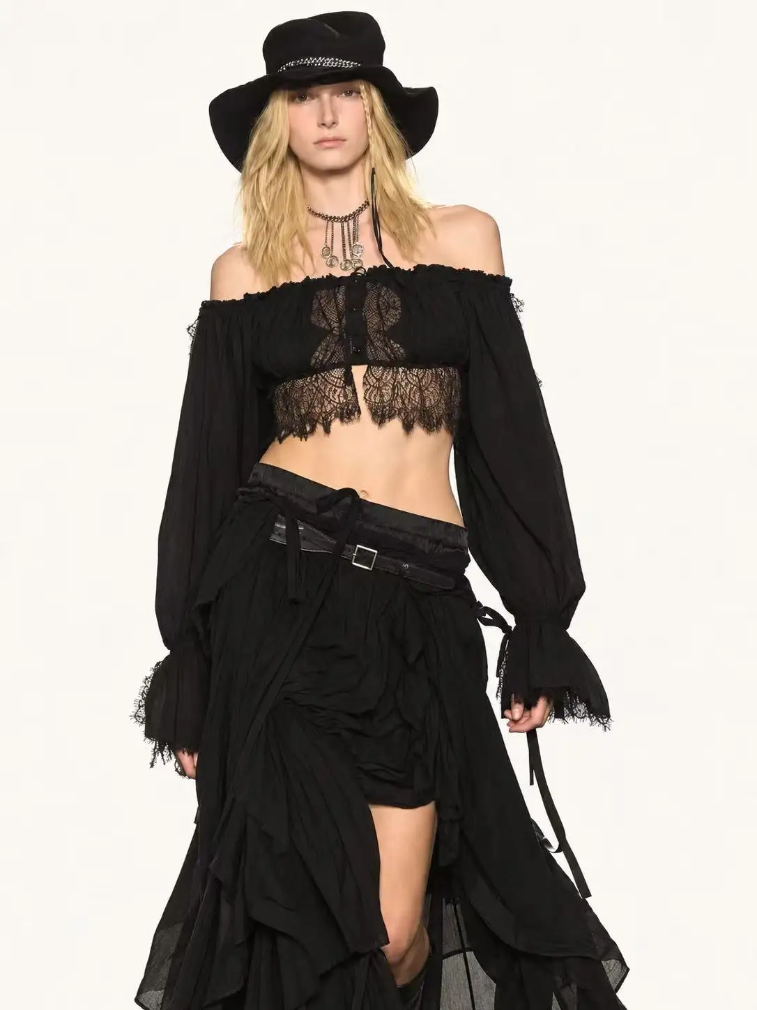 Black Off-Shoulder Lace Blouse