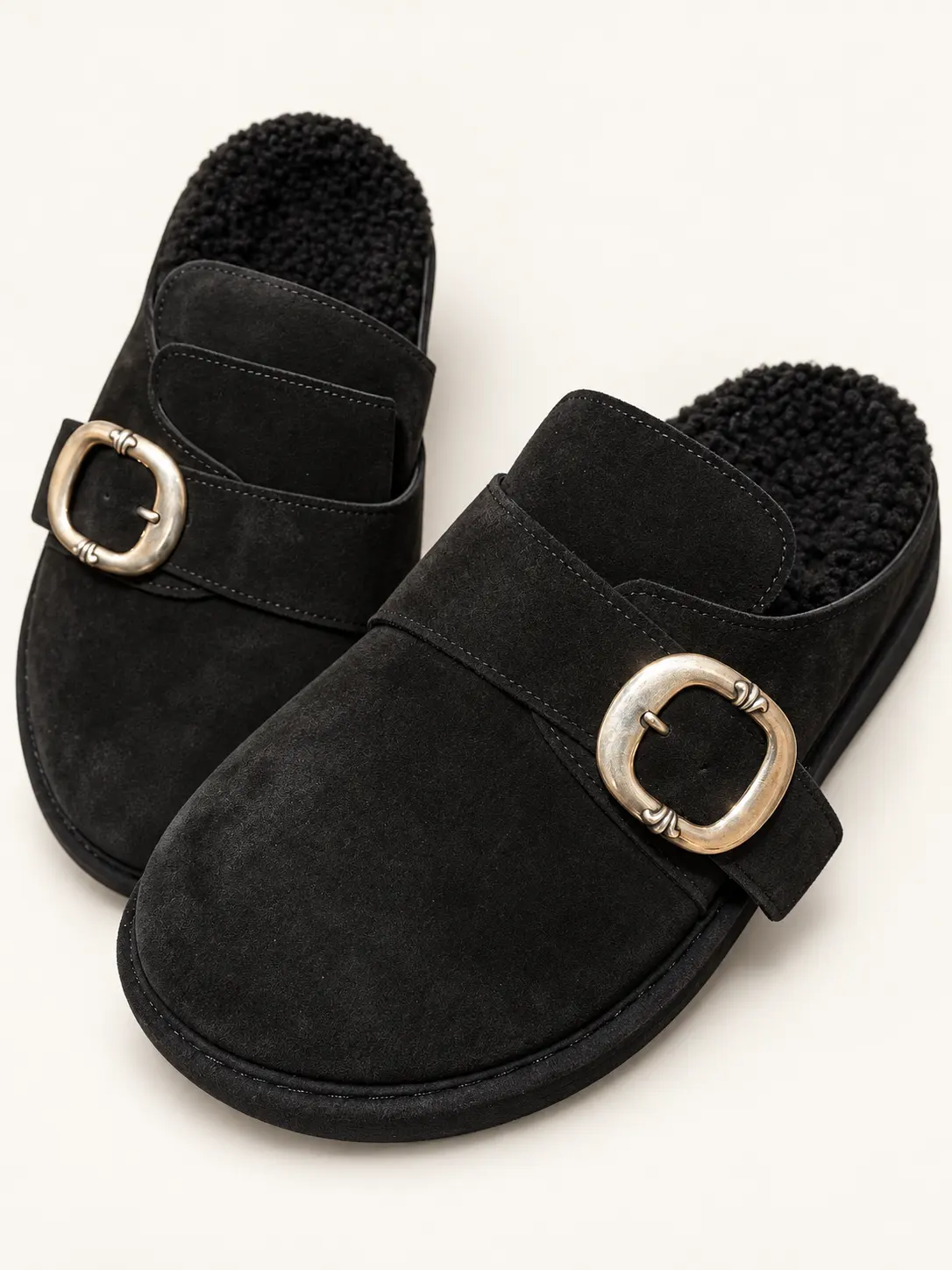 Suede Buckle Mules