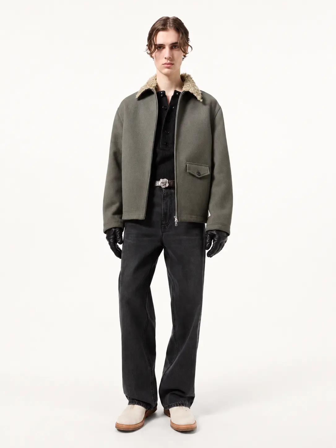 Shearling Collar Zip Jacket