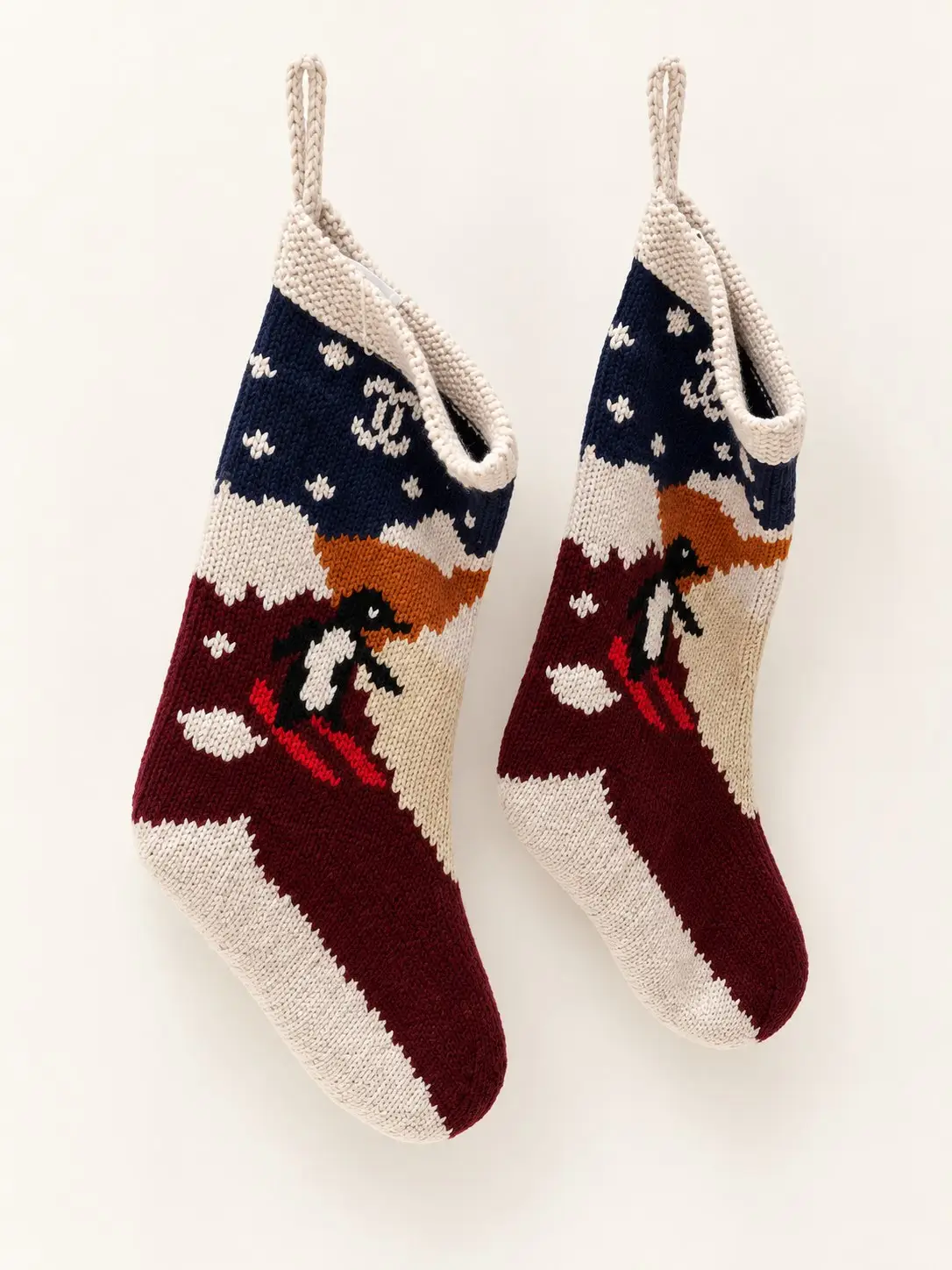 Vintage Ski Motif Knitted Christmas Stocking