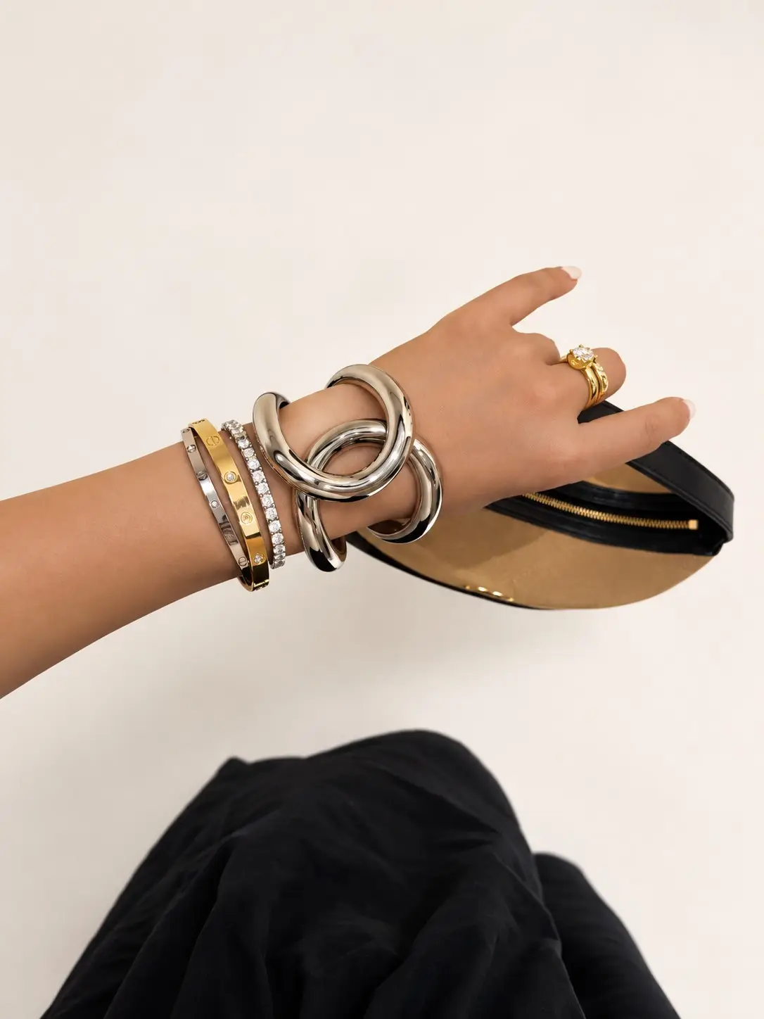 Sculptural Gold & Silver Cuff Bracelet