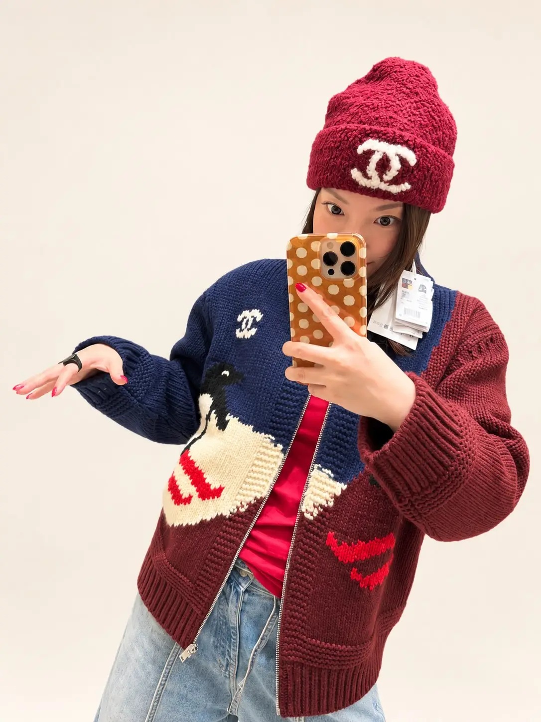 Burgundy Bouclé Knit Beanie