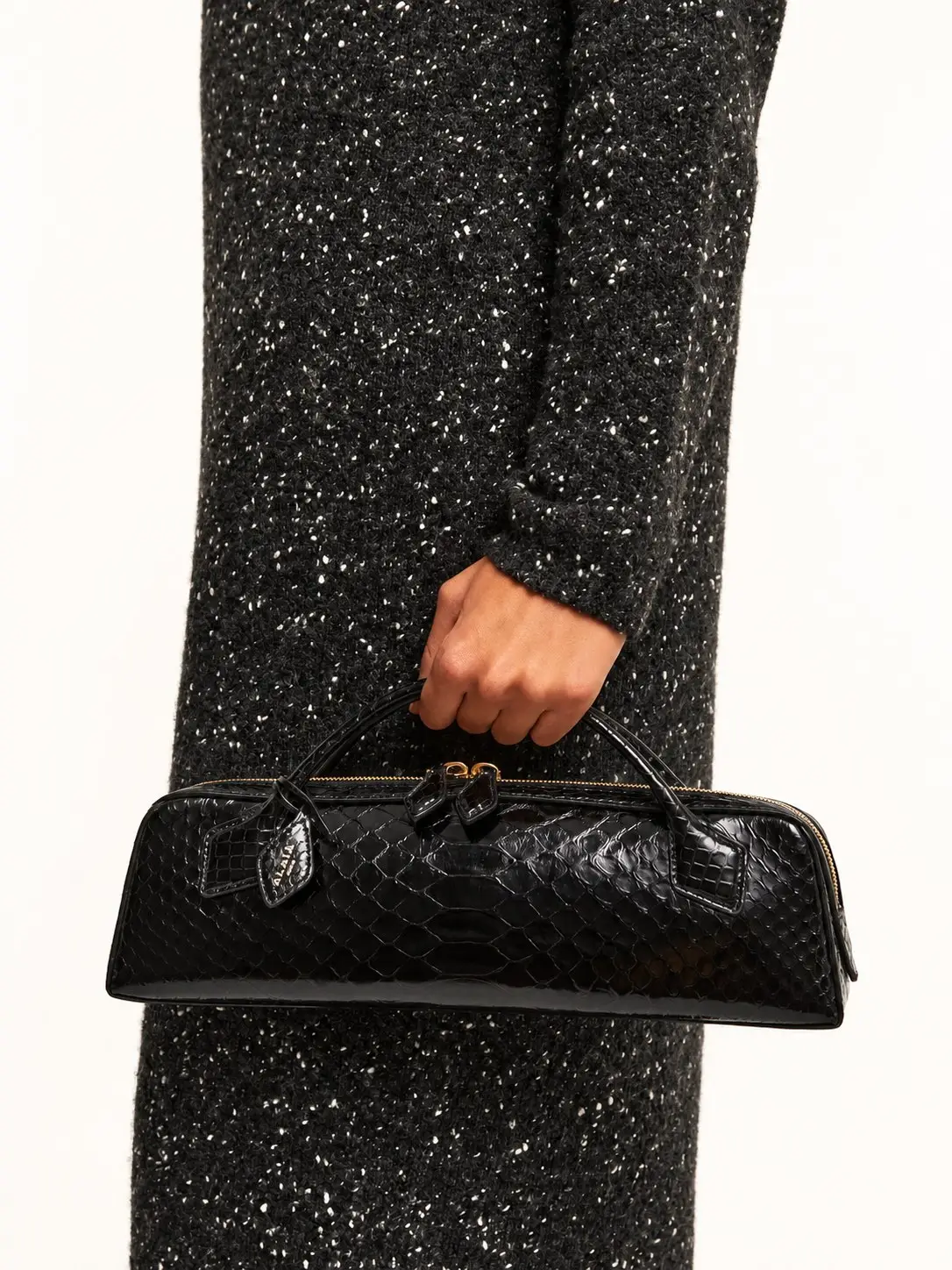 Black Python-Effect East-West Bag