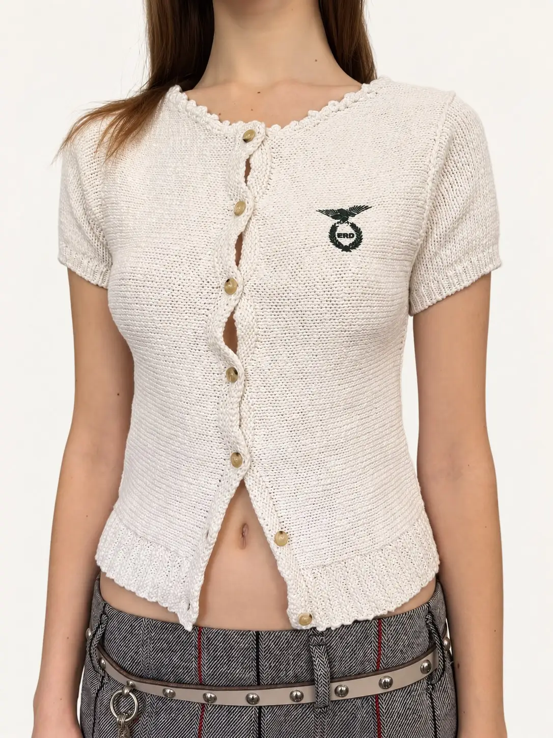 Short-Sleeve Knit Cardigan – Ivory