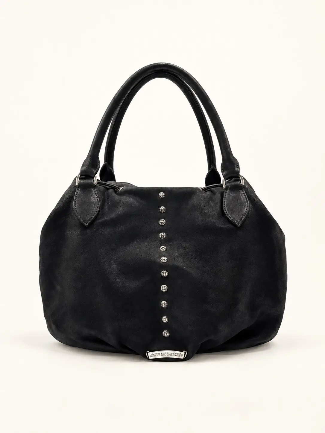 Black Leather Studded Tote Bag