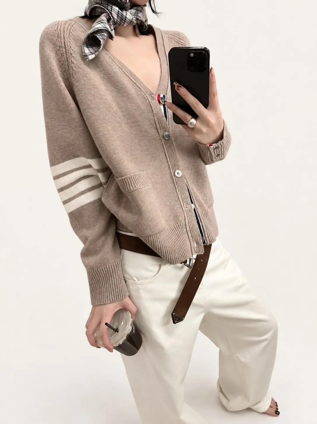 Four-Bar V-Neck Cardigan